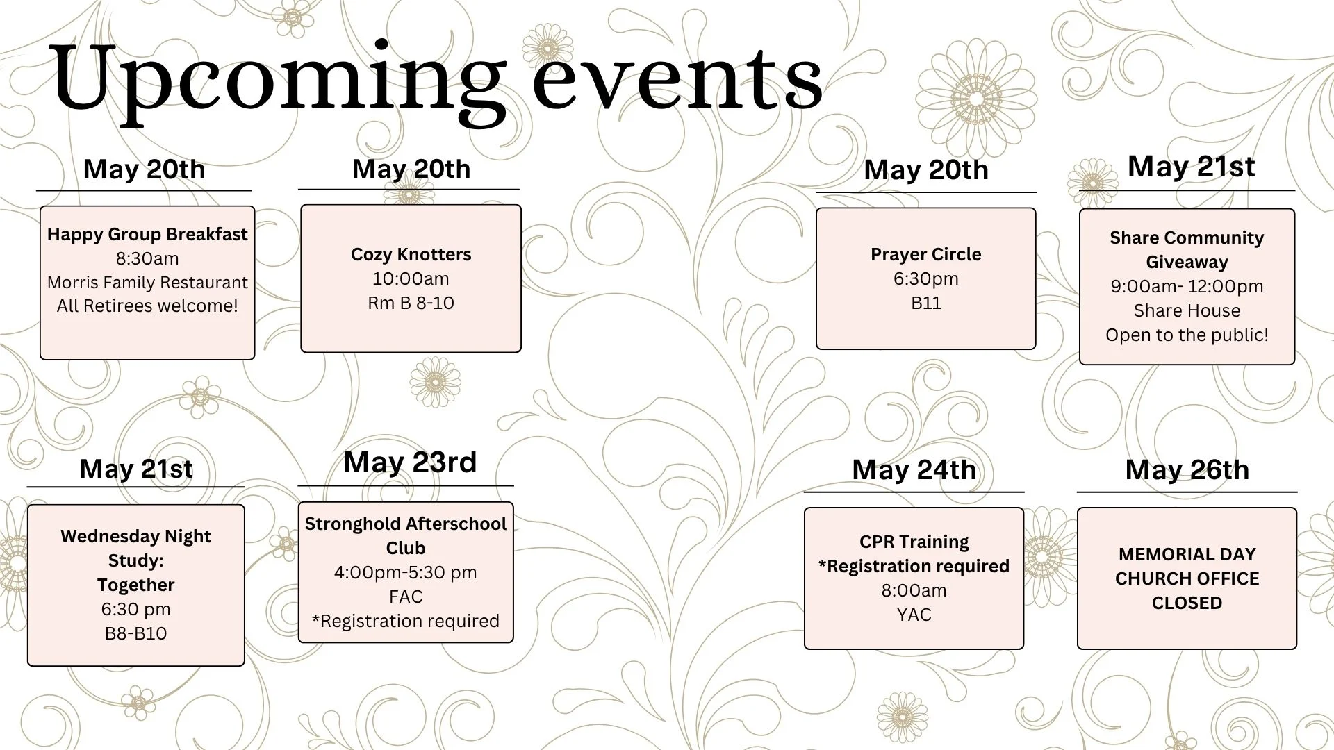 May 18 Upcoming Events